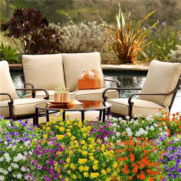 10 Bundles Artificial Fake Flowers, Faux Outdoor Plastic Plants - Picture 6 of 8